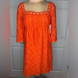 LAUNDRY by Shelli Segal Orange Eyelet Lace Bell Sleeve Dress | Size S | NWT
